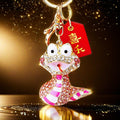 Jeweled Striped Snake Keychains with Six Blessing Plaque Options view 2