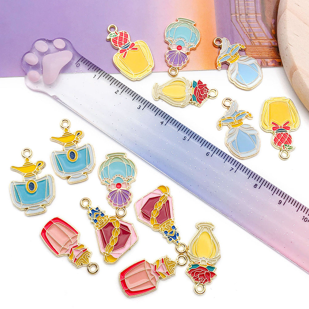 Zinc Alloy Crown Magic Bottle Rose Perfume Bottle Charm Pendant for DIY Jewelry Making