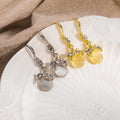 Gold and Silver Clear Accent Round Disc Hook Earrings view 2