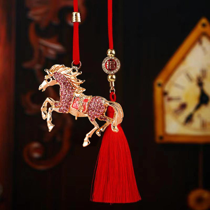 Crystal Horse Rearview Mirror Tassel Car Ornaments in Five Options