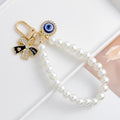 Faux Pearl Beaded Chain Bag Charm Keychain with Rhinestone Bow view 8