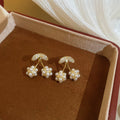 Pearl Cherry Flower Stud And Gold Tone Hoop Earrings view 6