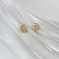 Gold Tone Clear Stone Crescent Cream Heart Stud Earrings view 4