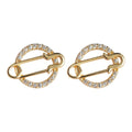 Gold Crystal Pave Circle Safety Pin Motif Stud Earrings view 5