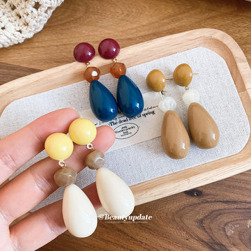Color Block Bead Teardrop Stud Earrings Fashion Jewelry