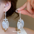 Silver Tone Crystal and Shell Petal Drop Earrings in Two Designs view 3
