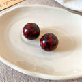 Glossy Red and Black Marbled Circular Stud Earrings view 6