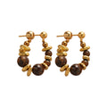 Gold Beaded Necklace Brown Stone Teardrop Pendant Style view 5