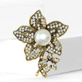 Crystal Lily Brooch With Pearl Center and Branch Drop view 4