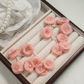 Sheer Fabric Flower Cluster Crystal Bead Drop Earrings view 7