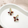 Brown and Burgundy Petal Clear Look Floral Stud Earrings view 7