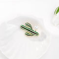 Green Gold Tone Cactus Crystal Pearl Look Metal Brooch Pin view 3