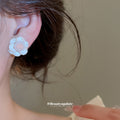 Ivory Resin Flower Stud Earrings With Gold Tone Centers view 4