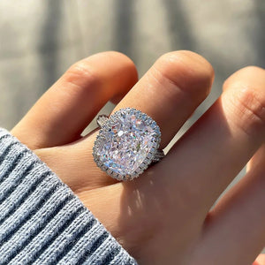 Oversized Rectangular Solitaire Double-Halo Ring In Silver Tone