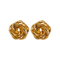 Gold Tone Woven Rose Knot Textured Statement Stud Earrings view 5