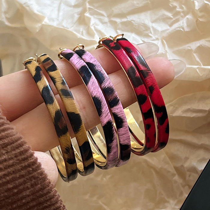 Leopard Pattern Hoop Earrings in Pink, Beige and Red, Three Styles