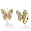 Gold Tone Pave Crystal Butterfly Huggie Hoop Earrings view 1