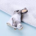 Rabbit Pearl Brooch in Detailed Metal and Crystal Design view 2