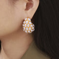 Gold Teardrop Imitation Pearl Cluster Stud Earrings Pair view 3