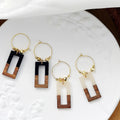 Rectangular Wood and Resin Hoop Drop Earrings in Eight Colors view 2