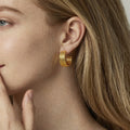 Three Layer C Shape Textured Gold Hoop Stud Earrings view 1