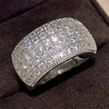 Wide Curved Multi-Row Clear Stone Ring In Silver Tone view 4
