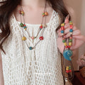 Brown Cord Colorful Ceramic Heart Bead Double Strand Necklace view 1
