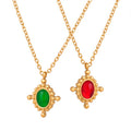 Gold Oval Cabochon Pendant Necklace Beaded Frame Styles view 5
