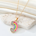 Gold Tone Rainbow and Heart Enamel Pendant Necklaces view 3