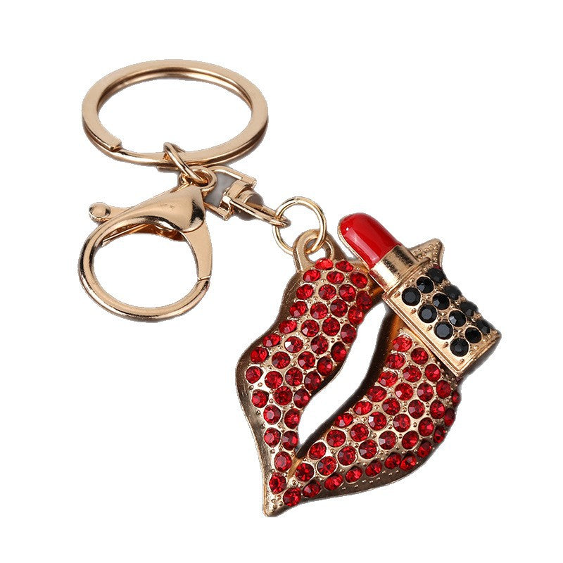 Rhinestone Lip Metal Keychain for Car Keys and Bag Charm