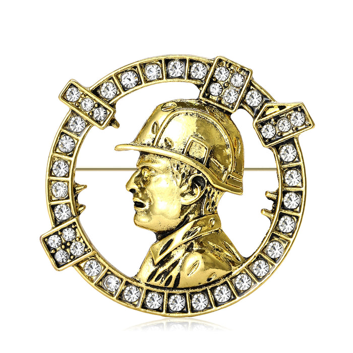 Crystal Frame Construction Worker Portrait Brooch Decorative Clothing Pin