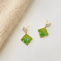 Gradient Glass Diamond Drop Earrings In Brown And Green view 3