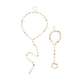 Gold Multicolor Resin Oval Y Necklace And Hand Bracelet view 5