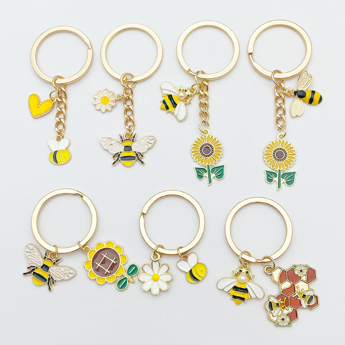 Bee and Honeycomb Charm Keychains in 10 Pictured Variations for Bags and Keys
