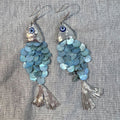 Sequin Fish Hook Earrings in Gold and Blue With Decorative Metal Accents view 2