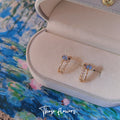Gold Tone Aqua Square Stone Stepped Bar Mini Stud Earrings view 2