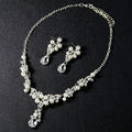Blue Black Pearl Crystal Cluster Collar Metal Necklace and Earring Set view 3