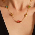 Gold Marquise Czech Glass Station Necklace Metal Bead Accents view 3