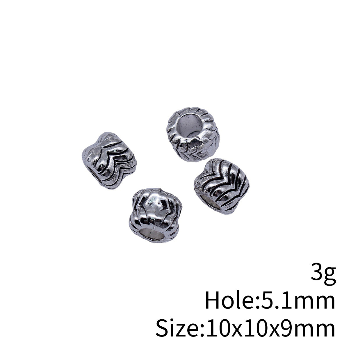 10x10x9mm 3g Antique Silver Zinc Alloy Carved Round Large Hole Spacer Beads for Bracelet Necklace DIY