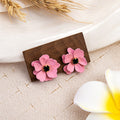 Five Color Layered Flower Black Center Stud Earrings view 3