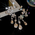 Silver Tone Floral Branch Earrings with Crystal Teardrops view 6