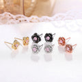 Rose Flower Stud Earrings Multi Metal Clear Pink Centers view 3