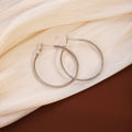 Silver Tone Extra Large Thin Minimalist Round Hoop Earrings view 2