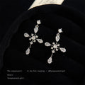 Silver Clear CZ Crystal Cross Drop Stud Earrings Pair view 1