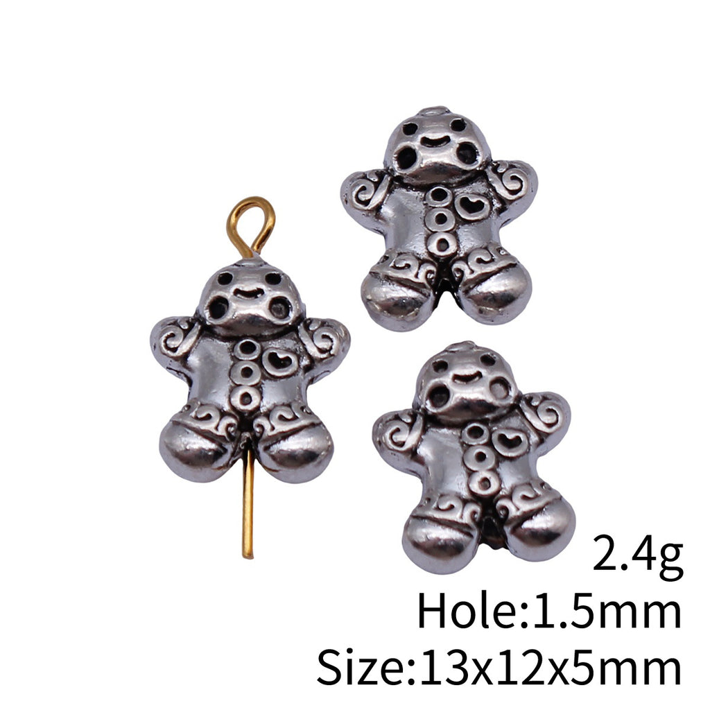 13x12x5mm 2.4g Multicolor Zinc Alloy Double-Sided Gingerbread Man Small Hole Beads for DIY Jewelry