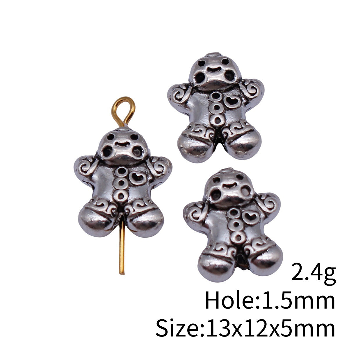 13x12x5mm 2.4g Multicolor Zinc Alloy Double-Sided Gingerbread Man Small Hole Beads for DIY Jewelry