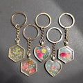 Pressed Flower Resin Keychains Gold Ring Hex Heart 6 Styles view 1