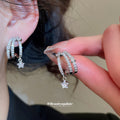 Silver Crystal Triple Hoop Star Drop Earrings Decorative Jewelry view 1