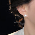Matte Silver Stitched Star Stud Earrings Openwork Design view 2