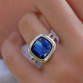 Silver Light Dark Blue Cushion Cabochon Finger Ring Sizes 6-10 view 5